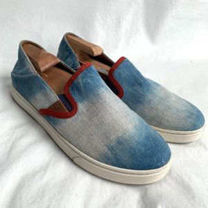 Olu Kai slip on shoes sneakers Pehuea Hawaiian Blue canvas 8.5